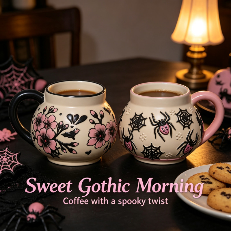 Coffee Tea Bar At Home - Spooky Talavera Ceramic Mug Halloween Spider,