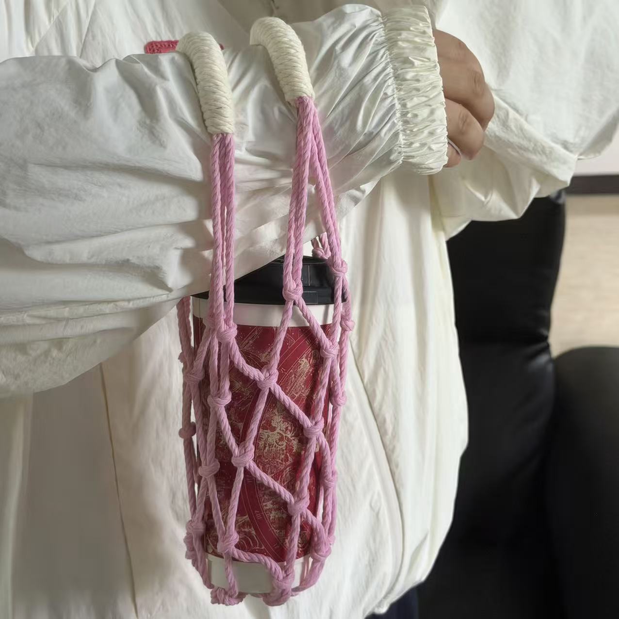 Coffee Tea Knits - Handmade Macrame Cup Holder Bag Portable