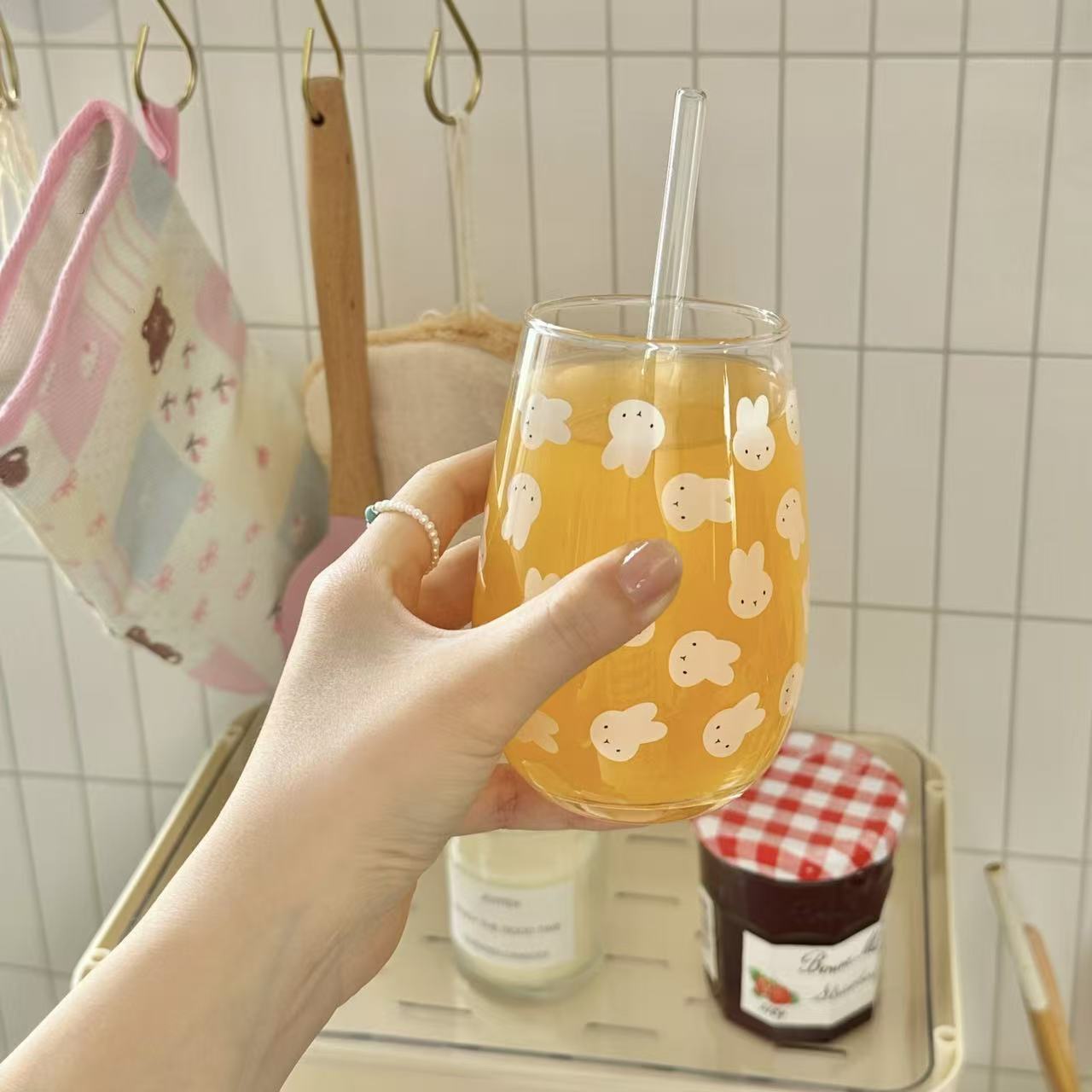 Cute Miffy Rabbit Printed Glas - Juice Tea Coffee 评论和价格