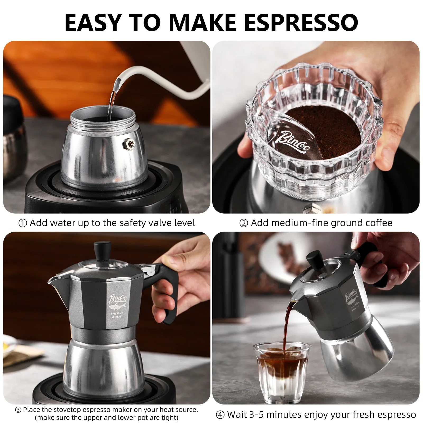 Bincoo 2 Cups Double Valve Mok - Moka Pot Stove 评论和价格