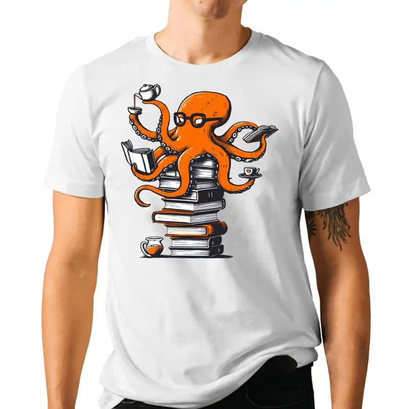 Reading Octopus T Shirt Coffee - Coffee Tea Knits 评论和价格