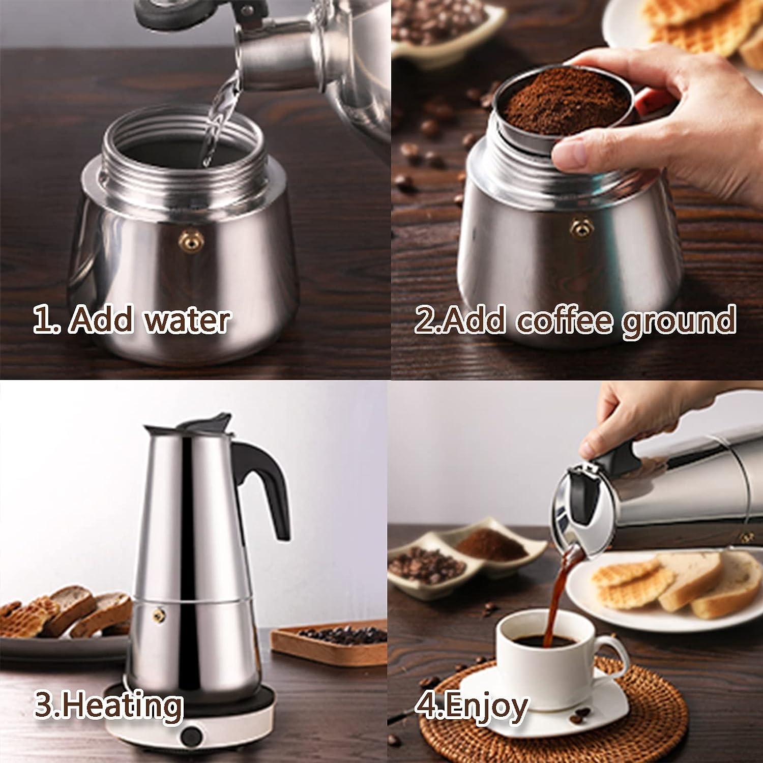 4/6/9 Cups Moka Pot Caffe Mach - Moka Pot Stove 评论和价格