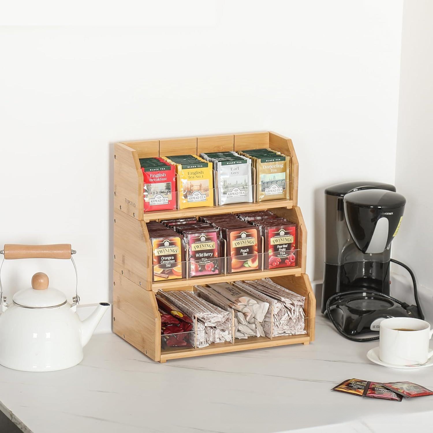 Bamboo Tea Bag Storage Box Thr - Coffee Tea Organizer 评论和价格