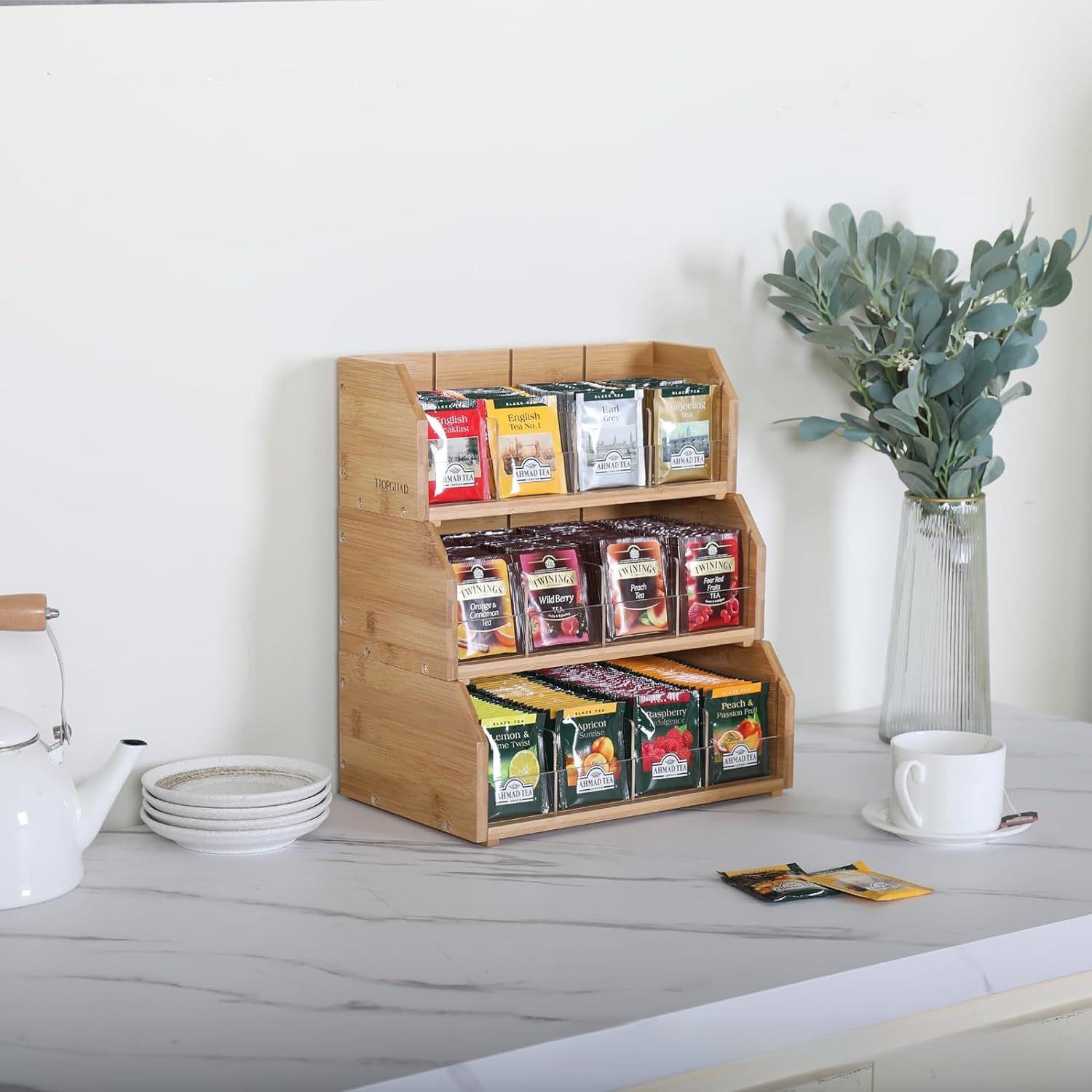 Bamboo Tea Bag Storage Box Thr - Coffee Tea Organizer 评论和价格