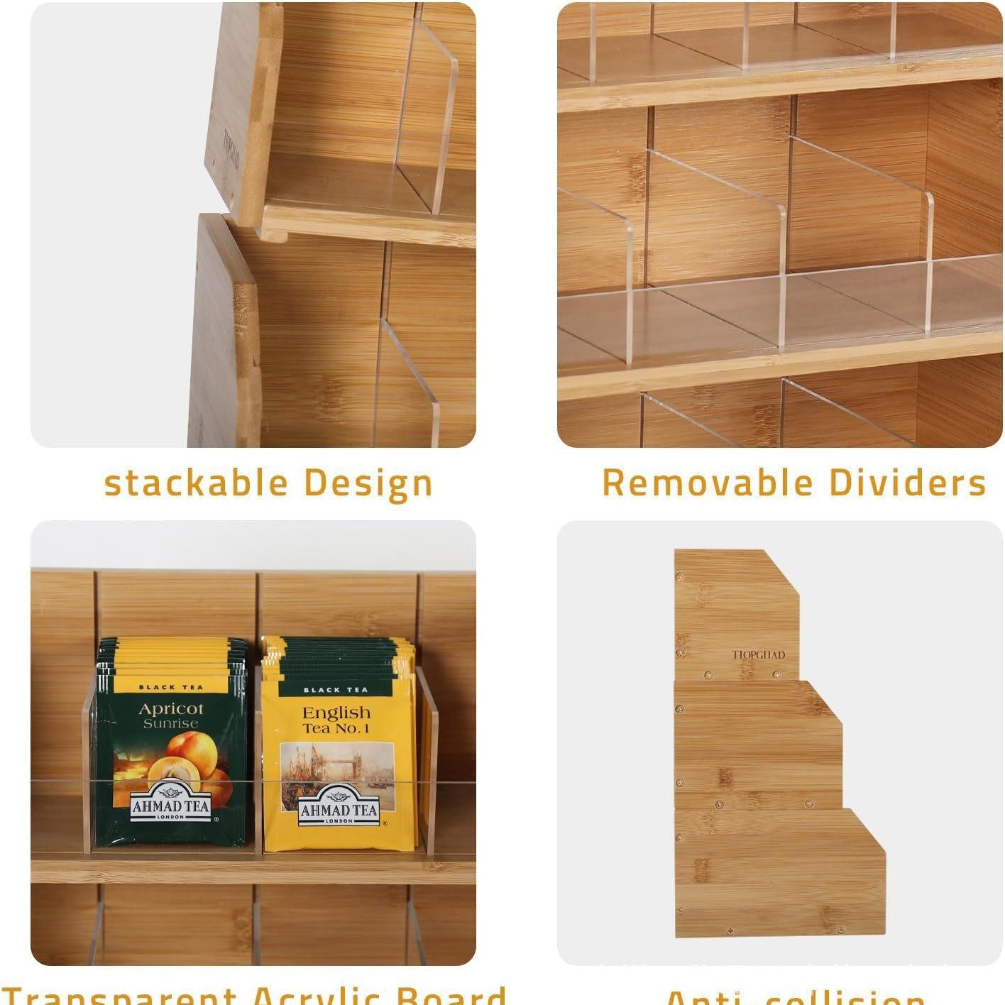 Bamboo Tea Bag Storage Box Thr - Coffee Tea Organizer 评论和价格