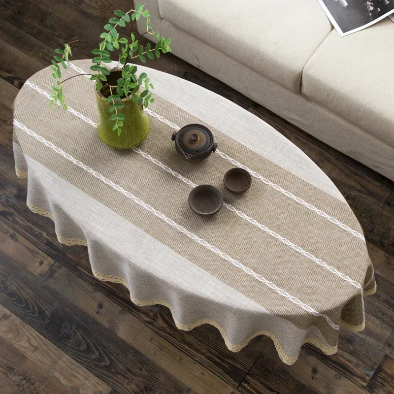 Cotton and Linen Oval Tableclo - Coffee Tea Knits 评论和价格