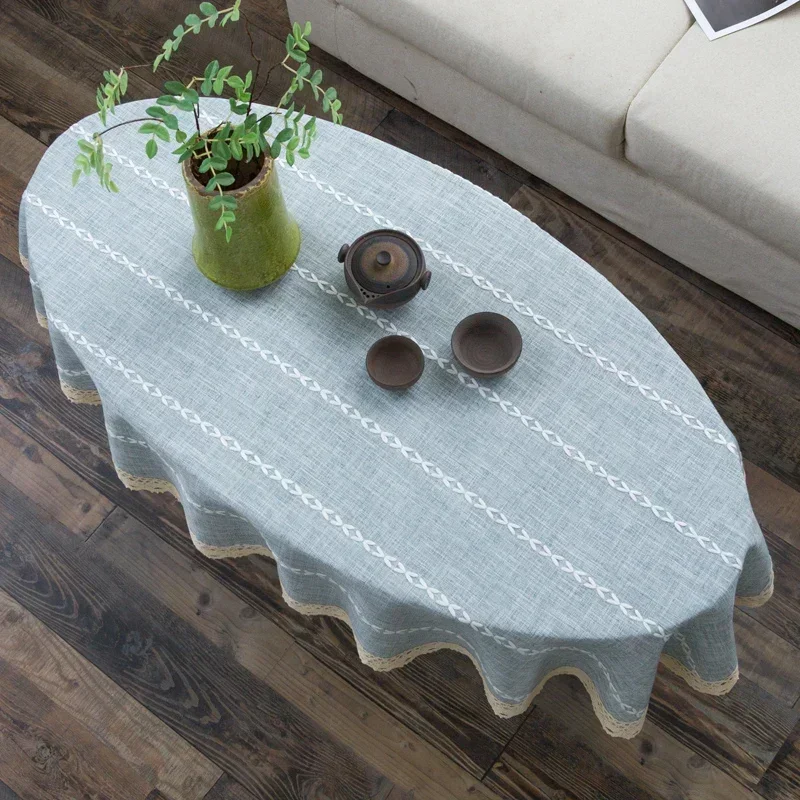 Cotton and Linen Oval Tableclo - Coffee Tea Knits 评论和价格