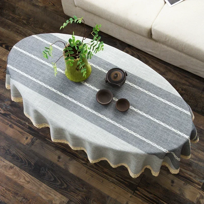 Cotton and Linen Oval Tableclo - Coffee Tea Knits 评论和价格
