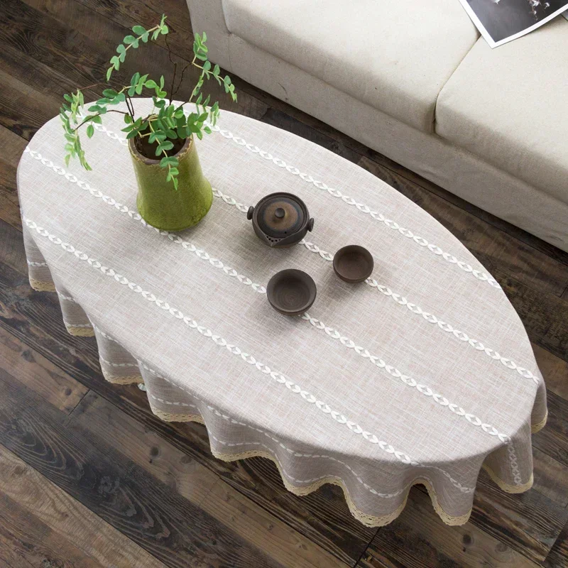 Cotton and Linen Oval Tableclo - Coffee Tea Knits 评论和价格